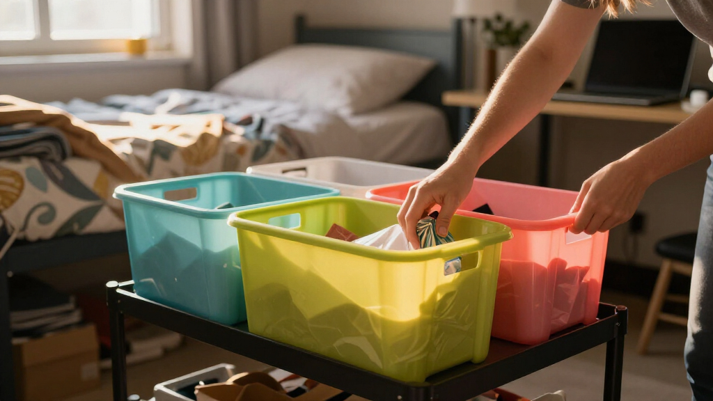 dorm room organization bins