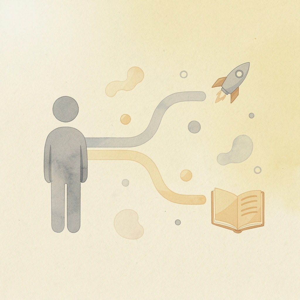 Icon showing one path splitting into two retirement outcomes