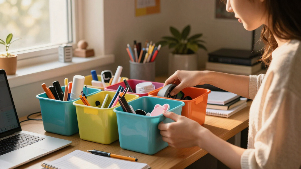 dorm desk organization bins