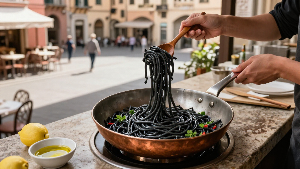 What makes pasta nera taste and look so dramatic?
