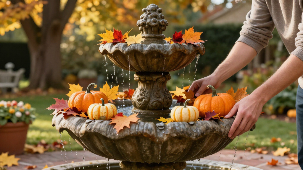 fall outdoor water fountain decor