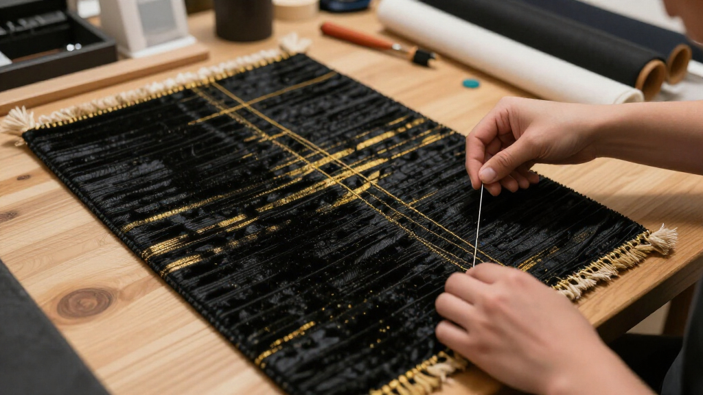 yilong black gold silk rug