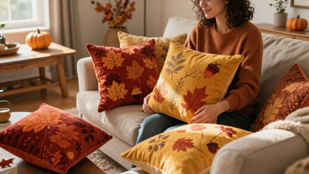 fall-themed decorative pillows