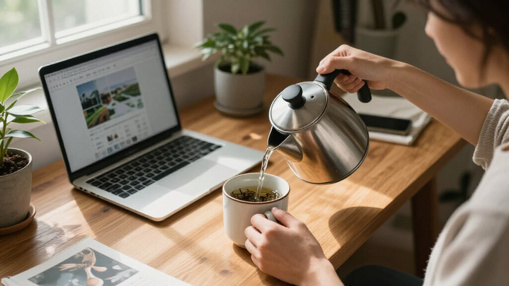 electric kettle for tea at desk
