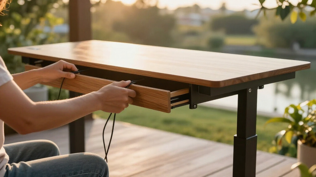 sit stand desks with cable management drawers