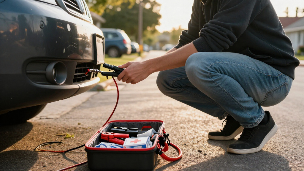 roadside emergency kit with jumper cables