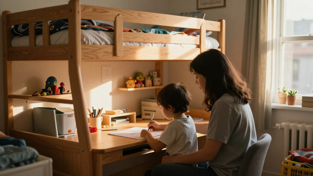 best bunk bed with desk for small shared custody bedroom