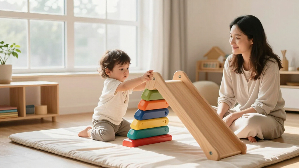 montessori climbing triangle with slide with cushion mat