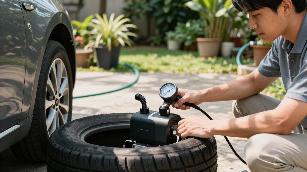 portable tire air compressor with gauge