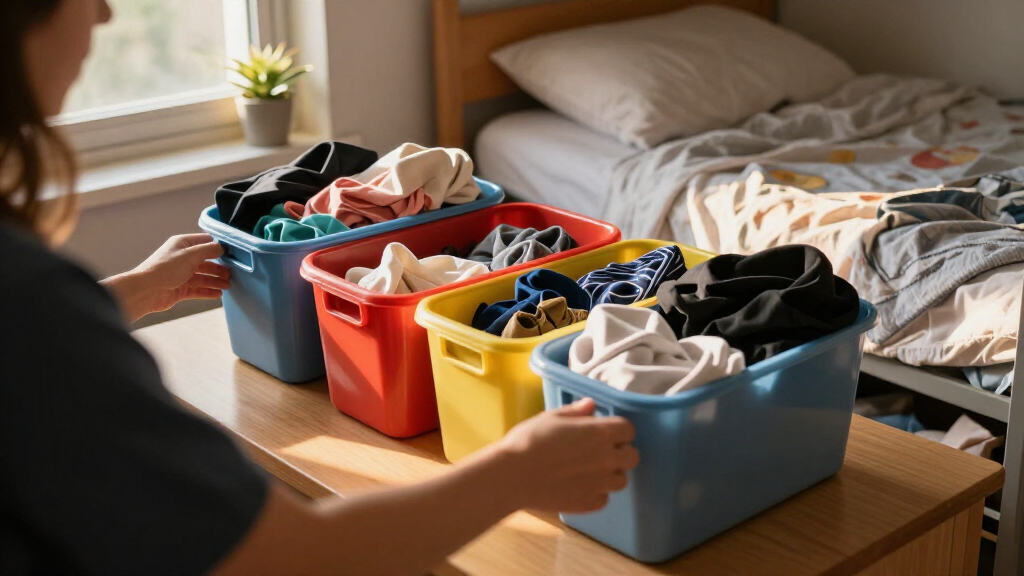 dorm room organization bins