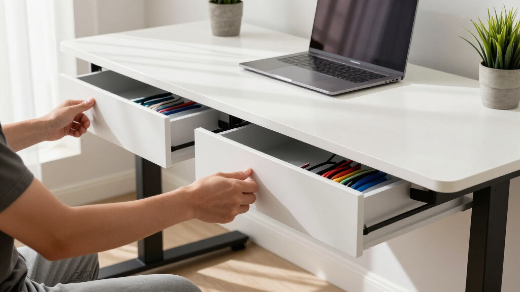 sit stand desks with cable management drawers
