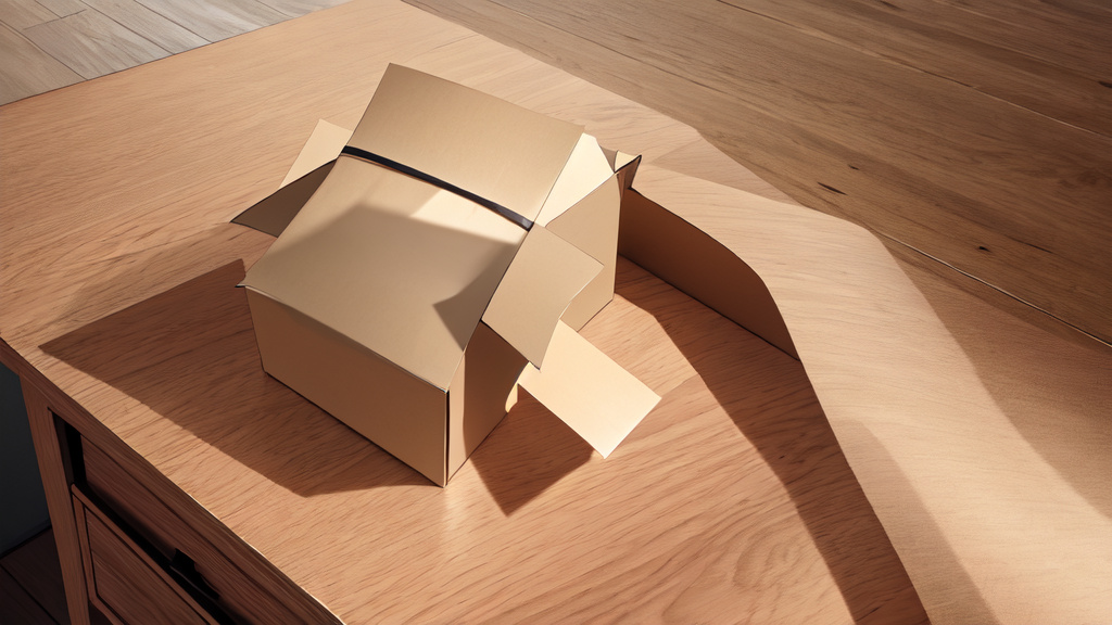 A plain closed gift box on a wooden desk