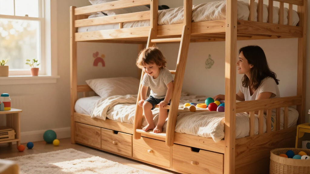 kids bunk bed with storage