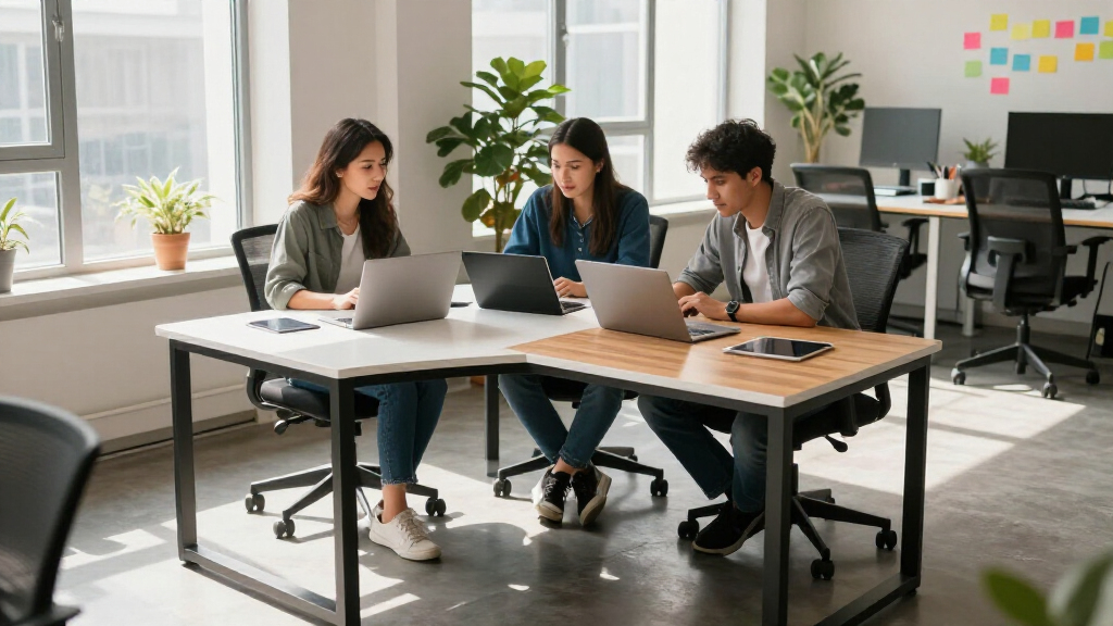 Corner standing desk for startup teams