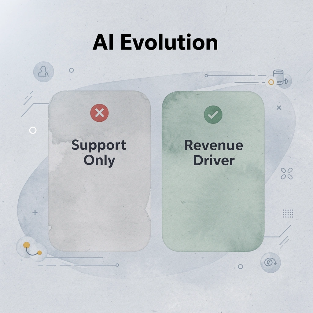 Before and after comparison showing AI evolution from support-only to revenue driver