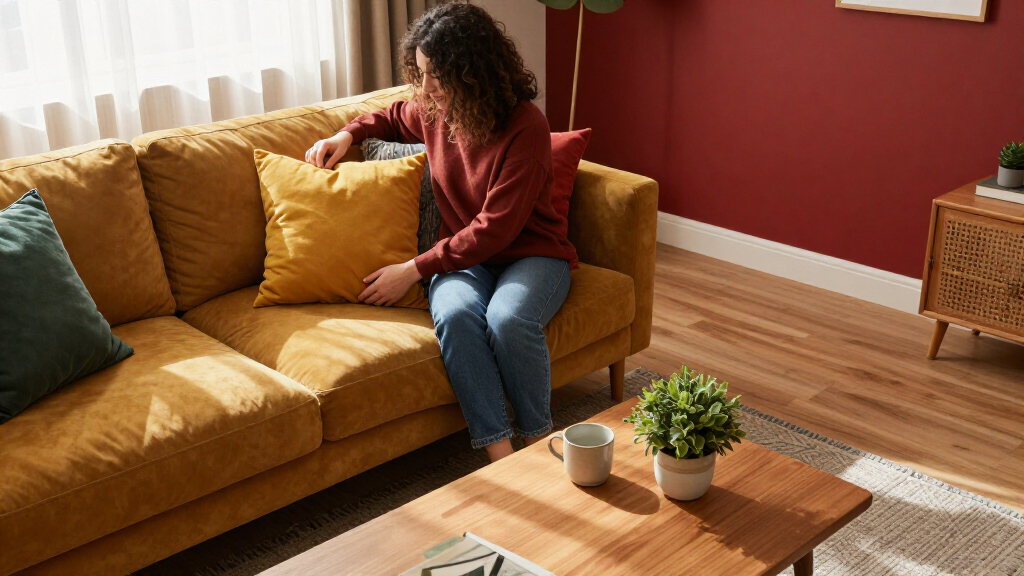 best mustard and red living room decor