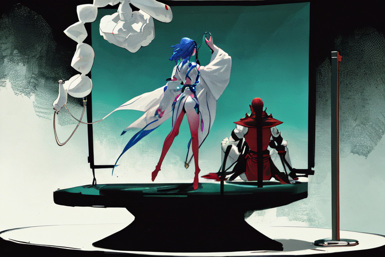 a balance scale between a player and a screen with a mediator figure