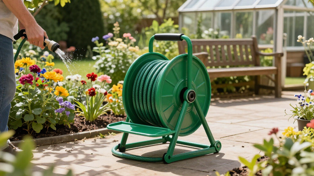 garden hose reel with storage