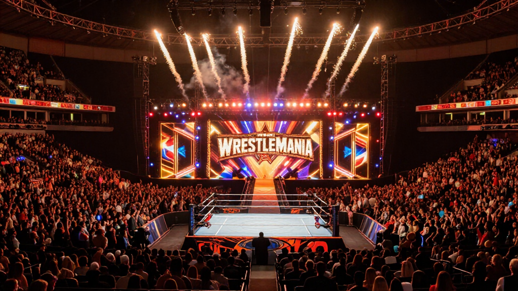 WrestleMania stadium event packed with fans — the scale of WWE premium live events