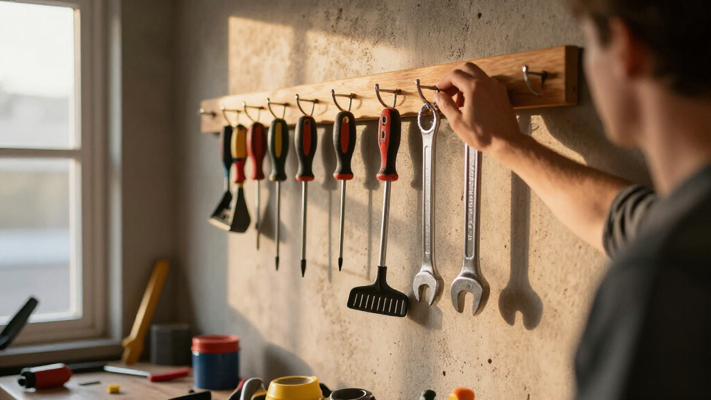 track wall hooks for garage tools