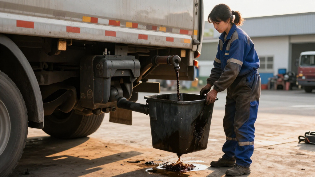 oil drain caddy for heavy duty trucks
