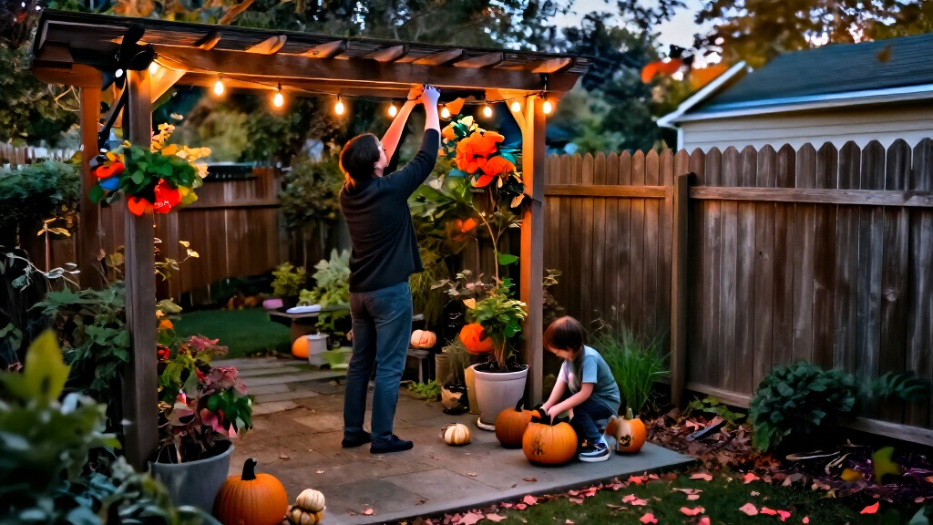 outdoor Halloween string lights