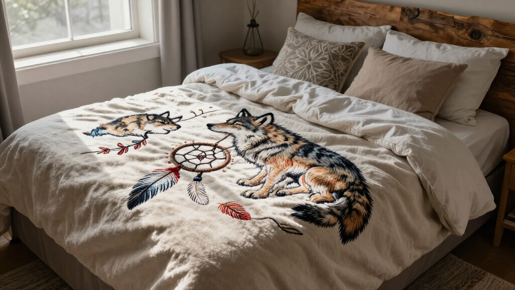 wolf dreamcatcher fleece blanket