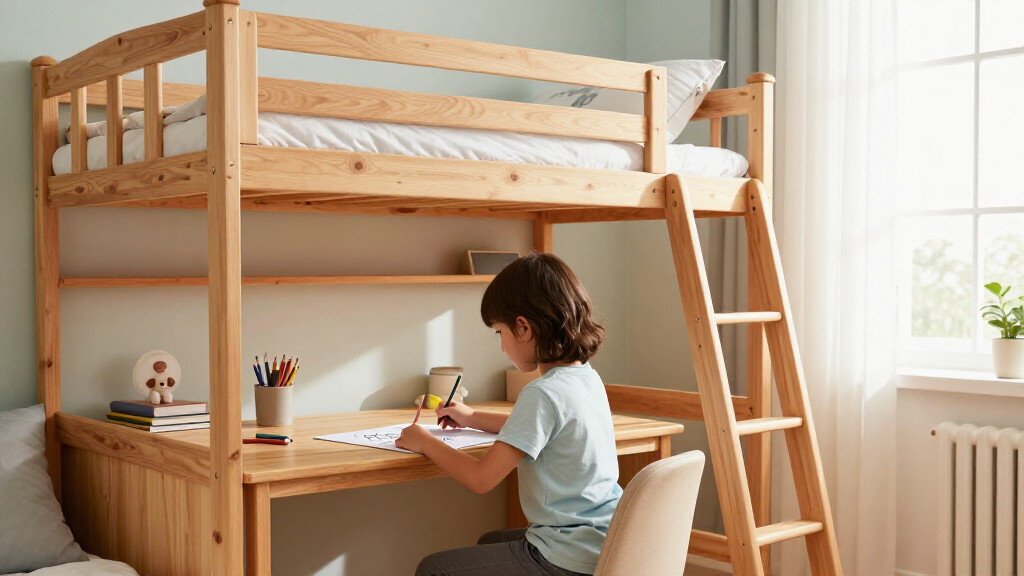 bunk bed with desk for kids