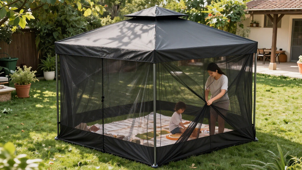 heavy duty gazebo with mosquito netting