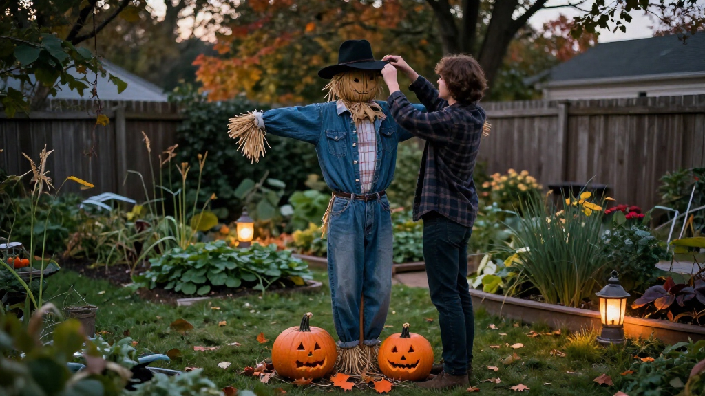 Halloween garden scarecrows