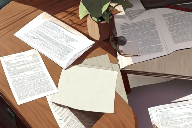a document with reading glasses resting on it beside a laptop