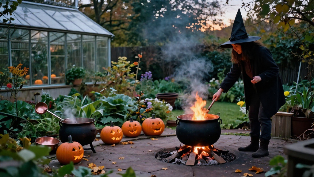Halloween outdoor witch cauldrons