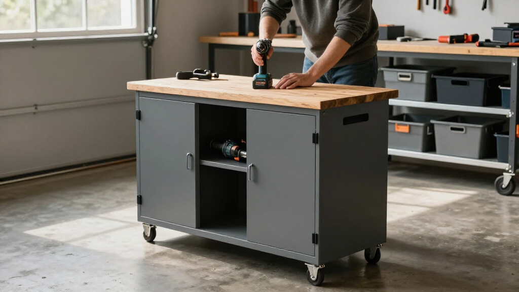 garage cabinet system with worktop