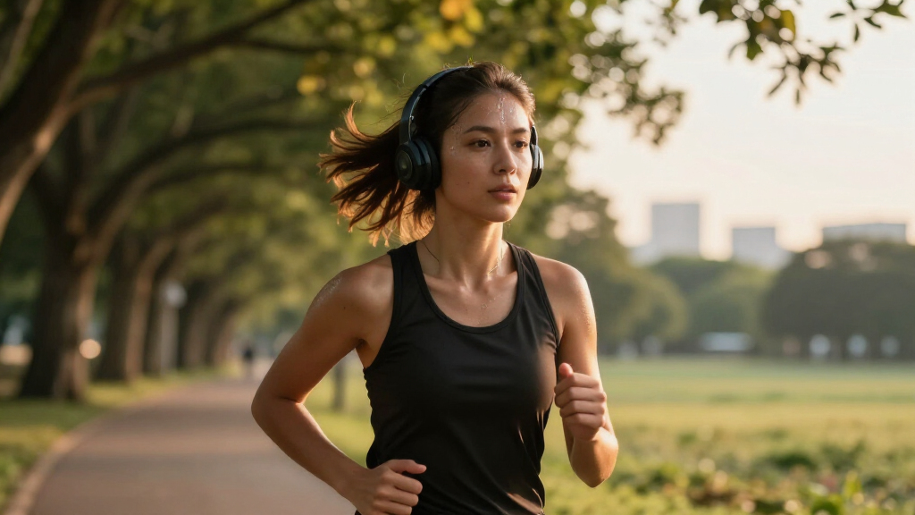 running headphones with wind noise reduction