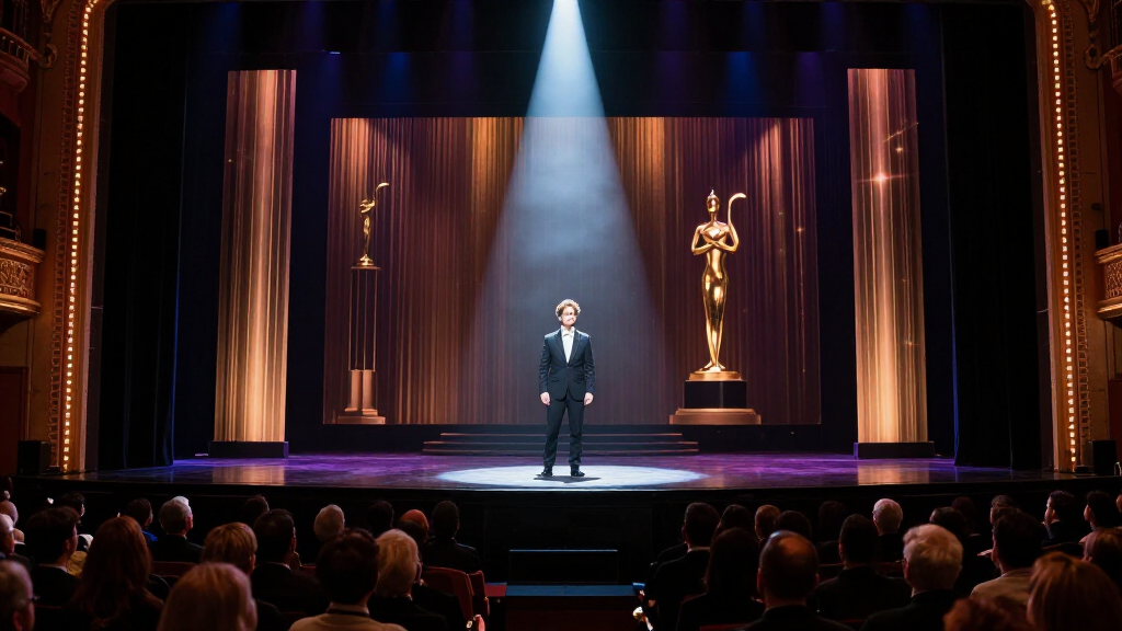 Broadway theater stage performance in dramatic spotlight