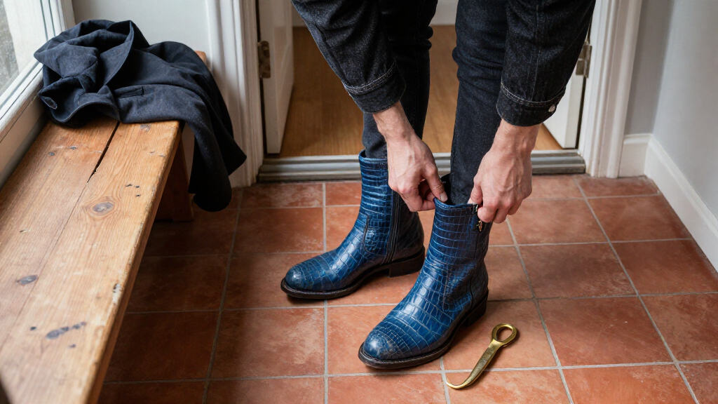 best blue croc leather boots
