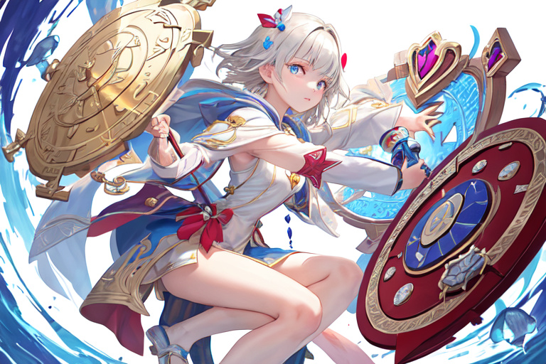 a shield and a heart over a token with a balance scale