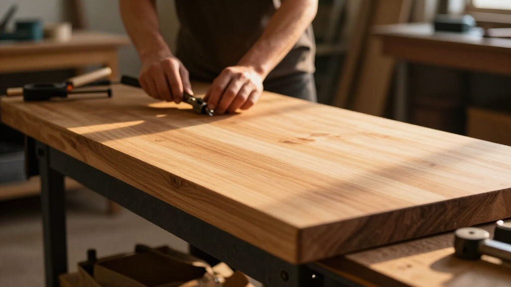 industrial workbench with butcher block top