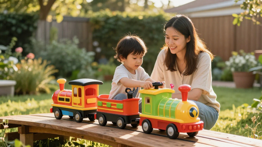 electric ride on train with bridge set