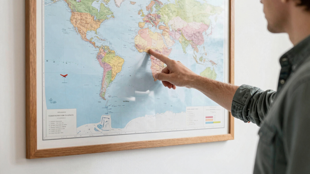 aviation-themed wall map framed