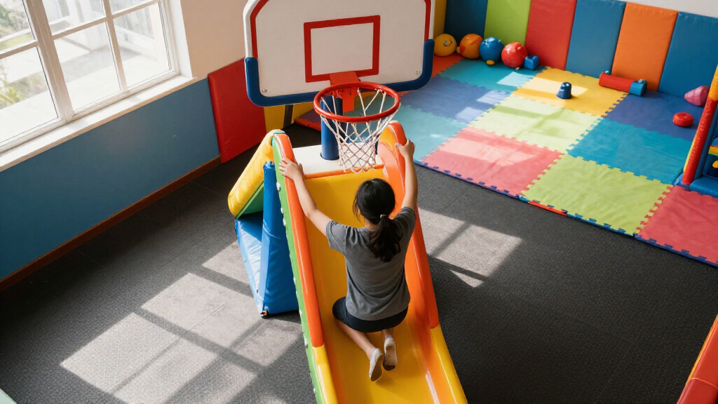 indoor slide with basketball hoop