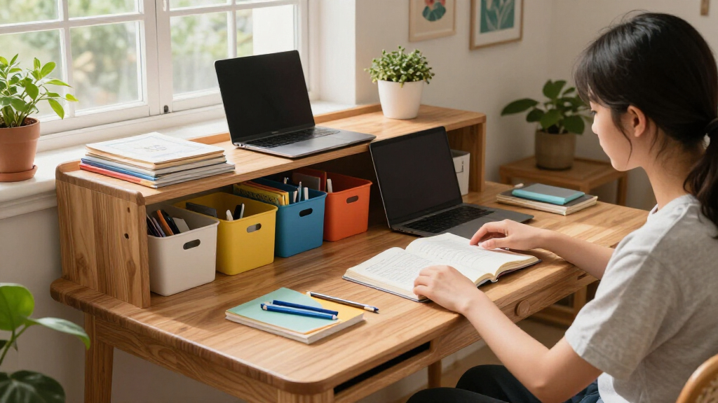 student desk with storage compartments