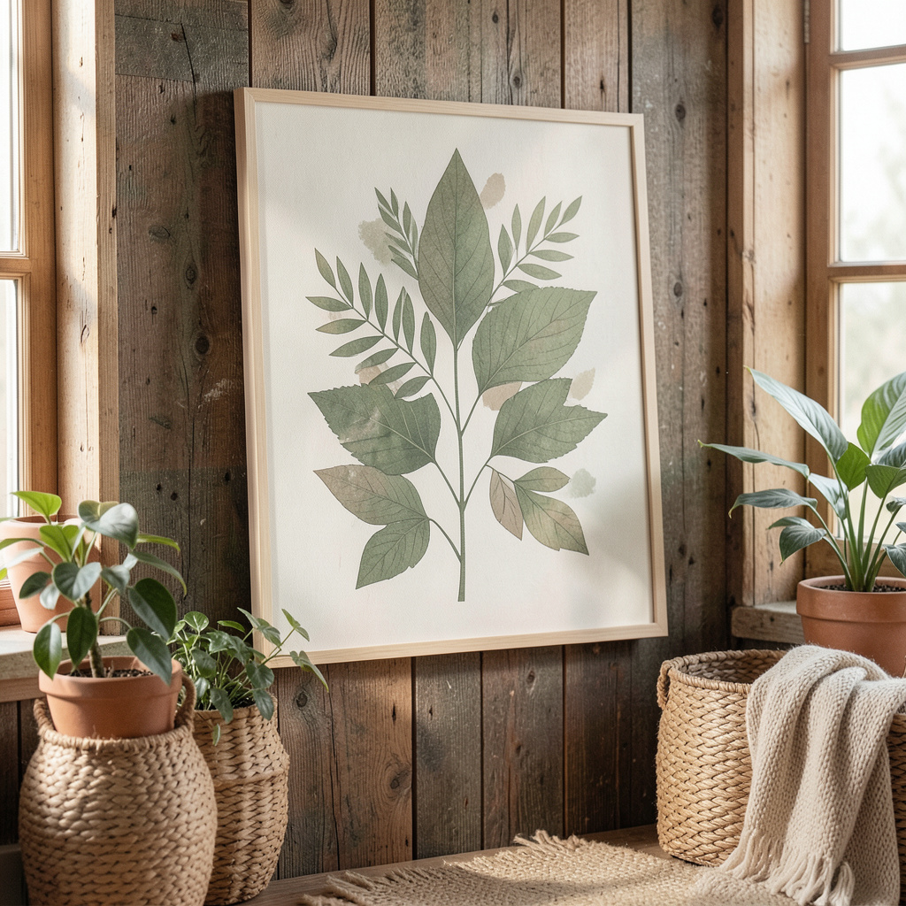 Minimalist Green Leaf Art Poster Digital Abstract Botanical Print Modern Nature Wall Decoration Boho Artwork