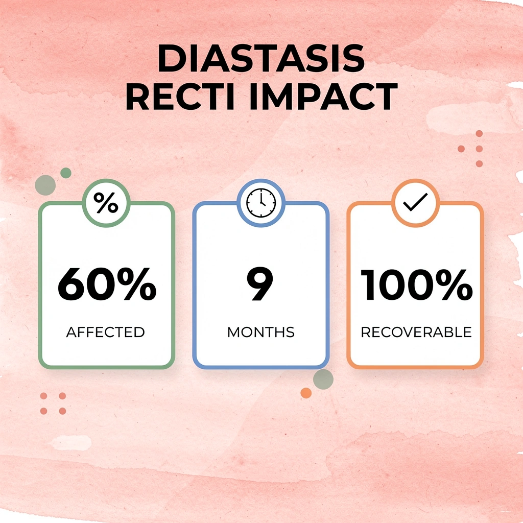 Statistics showing diastasis recti prevalence and recovery potential