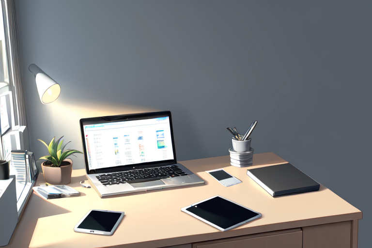A smartphone a bank card and a laptop connected by thin lines on a desk