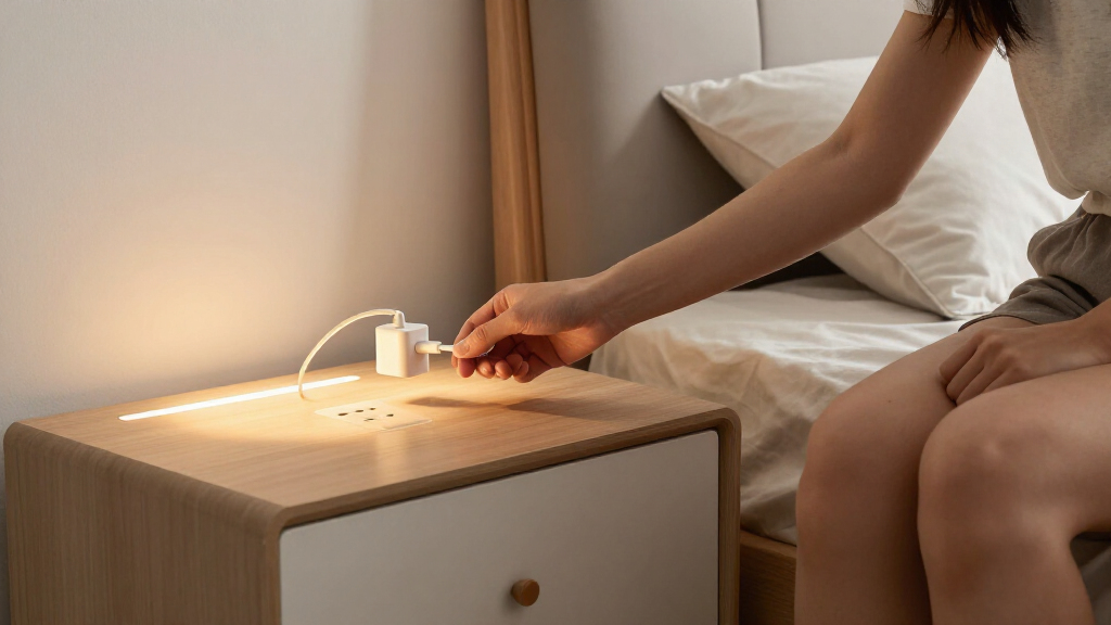 nightstands with builtin lighting and outlets