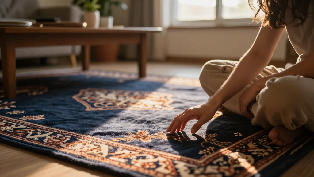 yilong navy silk area carpet