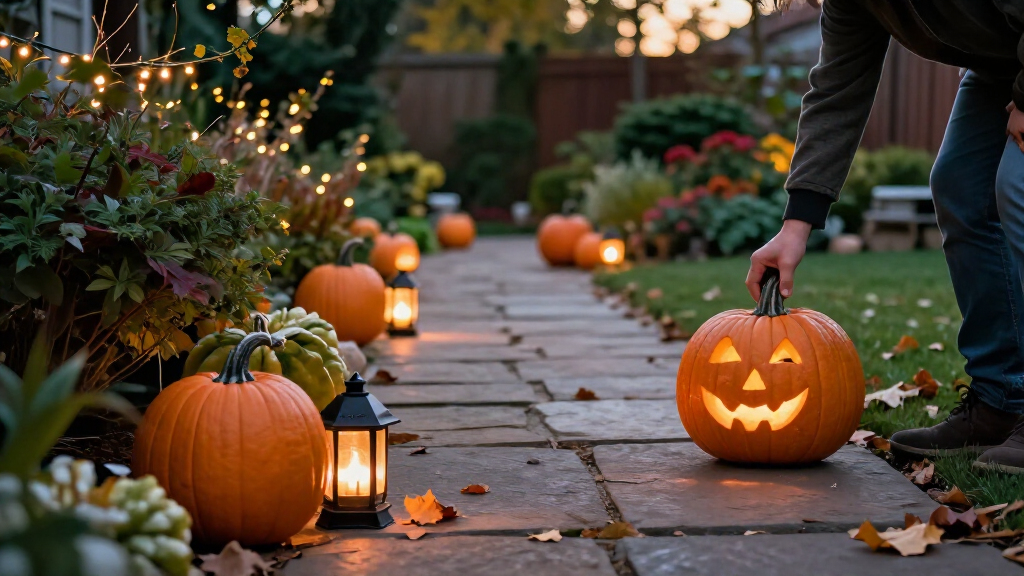 outdoor Halloween pathway decorations