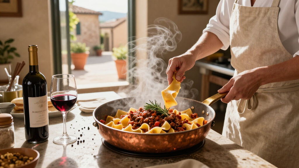 What makes pappardelle al cinghiale taste so Tuscan