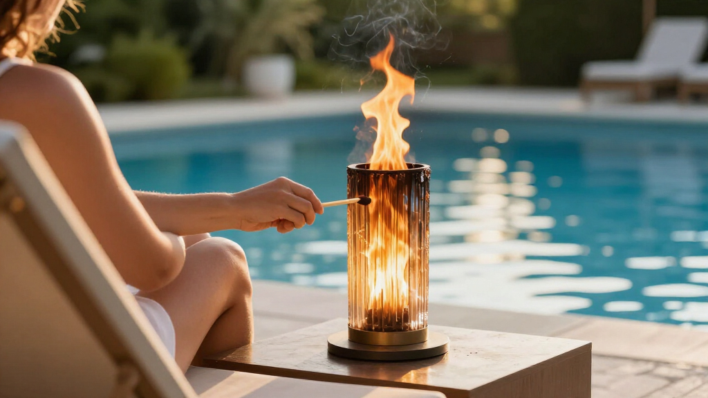 fire columns for poolside ambiance